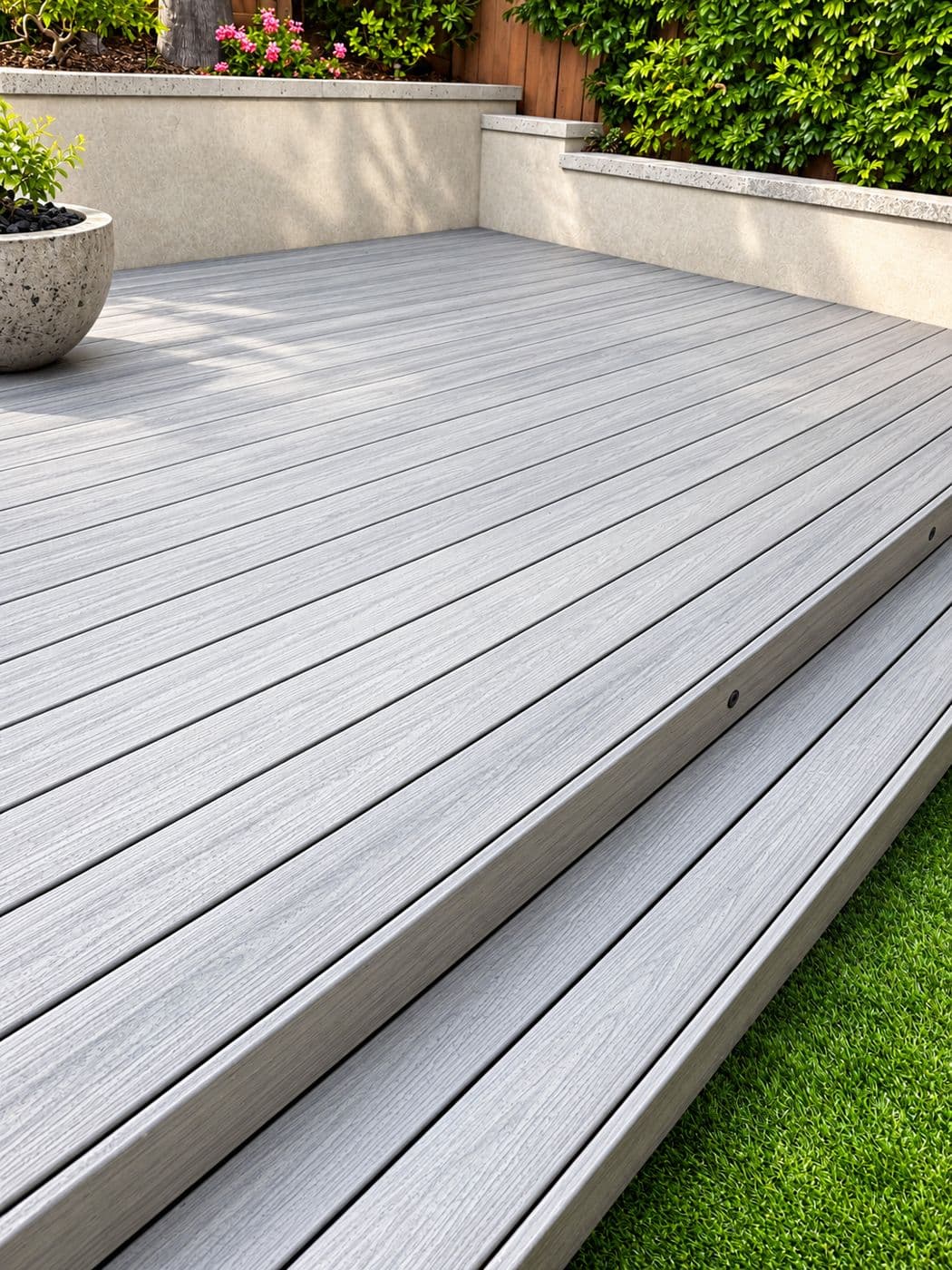 A washed composite deck and steps