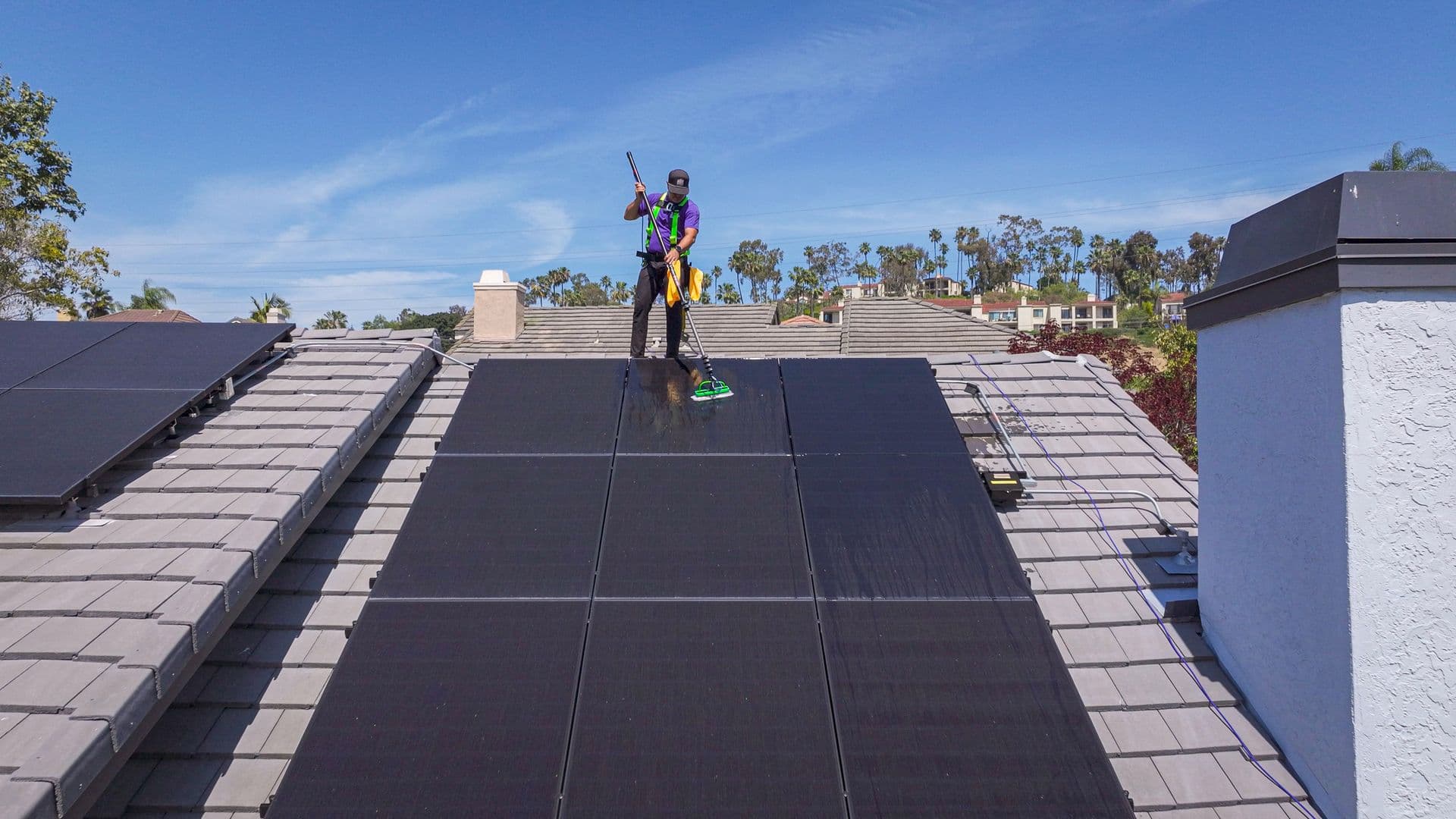 Rooftop solar array cleaned by RadPad